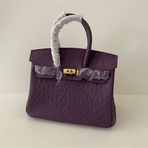 Embossed Leather Purple Satchel Bag